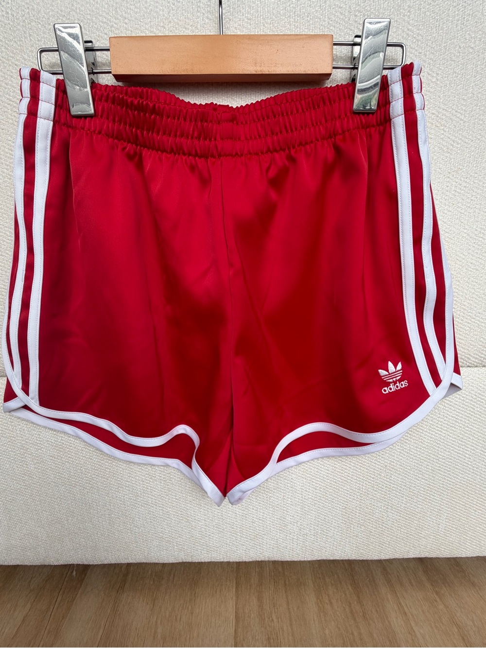 adidas Red Women’s Athletic Shorts with White Trim